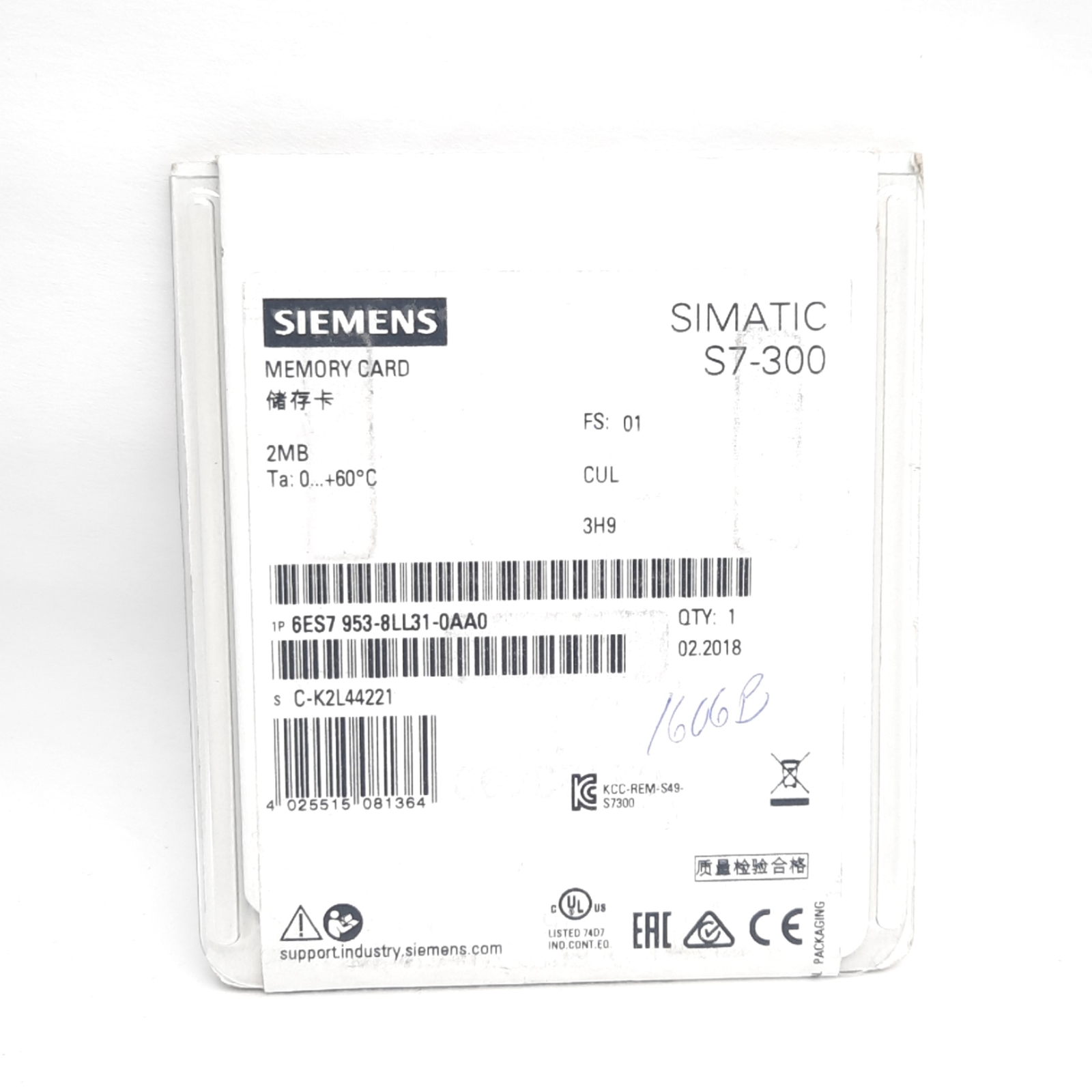 Siemens 6ES7 953-8LL31-0AA0 Simatic S7-300 Memory Card, 2MB SD Card