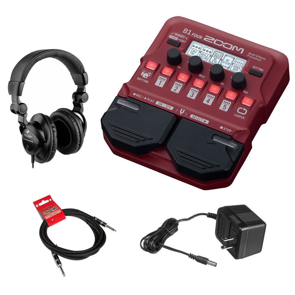 Zoom B1 Four Electric Bass Effects Processor w/ Headphones, Adapter & Cable