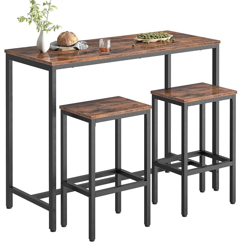 Industrial Bar Height Table Set W/ Stools Perfect Dining Kitchen & Home Use