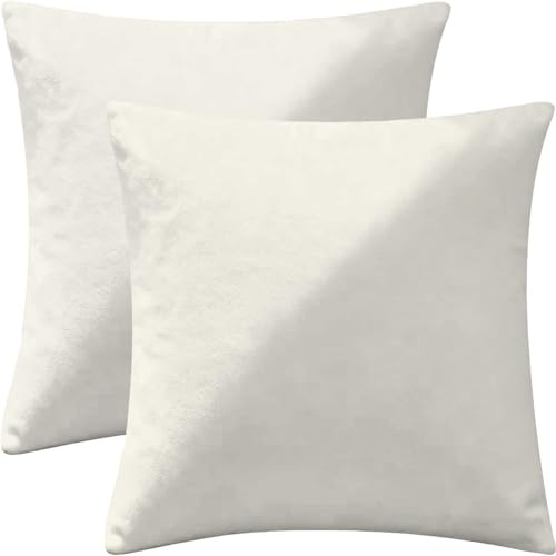 2 Pack 18x18 Pillow Cover Velvet 18" x 18" (Pack of 2) Cream White Velvet
