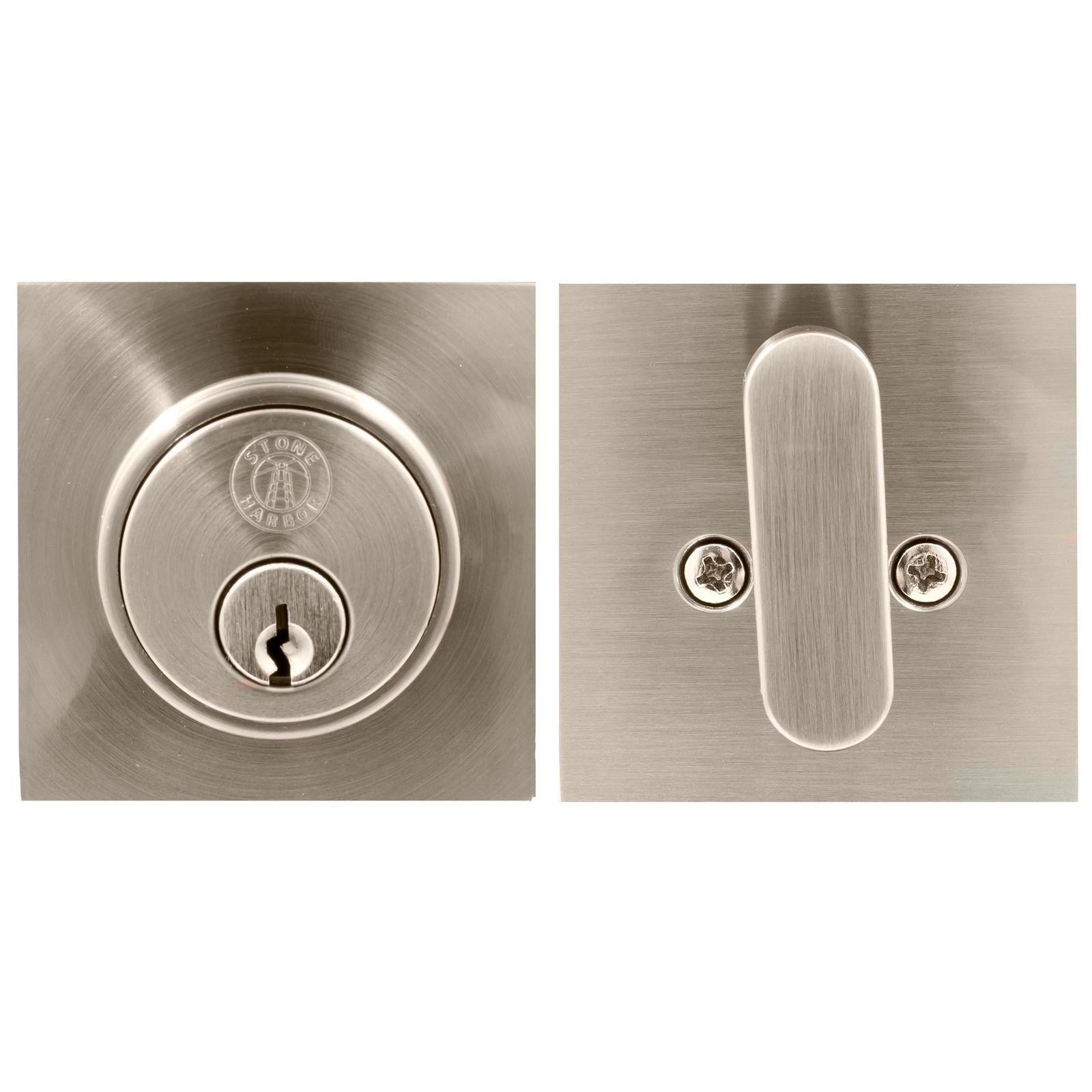 Grade 3 Contemporary Square Deadbolt, SC Keyway, Satin Nickel by Stone Harbor Ha
