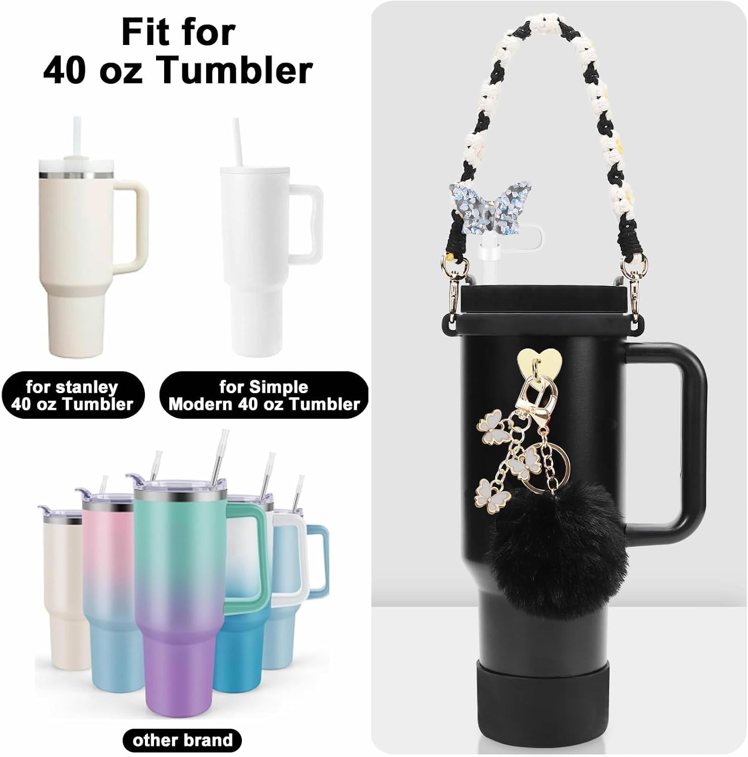 Accessories Set for Stanley Cup Boot Strap Butterfly | 7PCS set includes boot