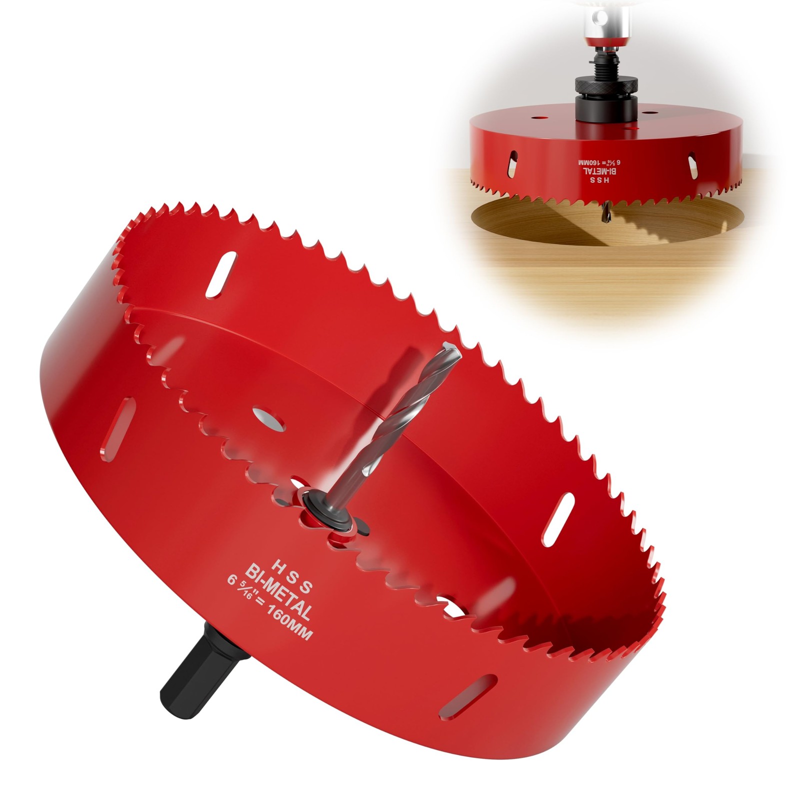 6.3" (160mm) Bi-Metal M42 High Speed Steel Hole Saw with Pilot Drill Bit, Smo...