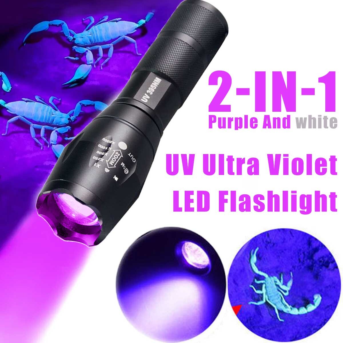 Super Bright 120000lm UV Torch Ultra Violet Flashlight Blacklight Light Lamp LED