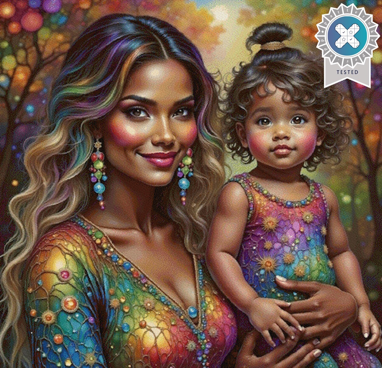 Rainbow Mother and Child Cross Stitch Design Includes Full Pattern Keeper File