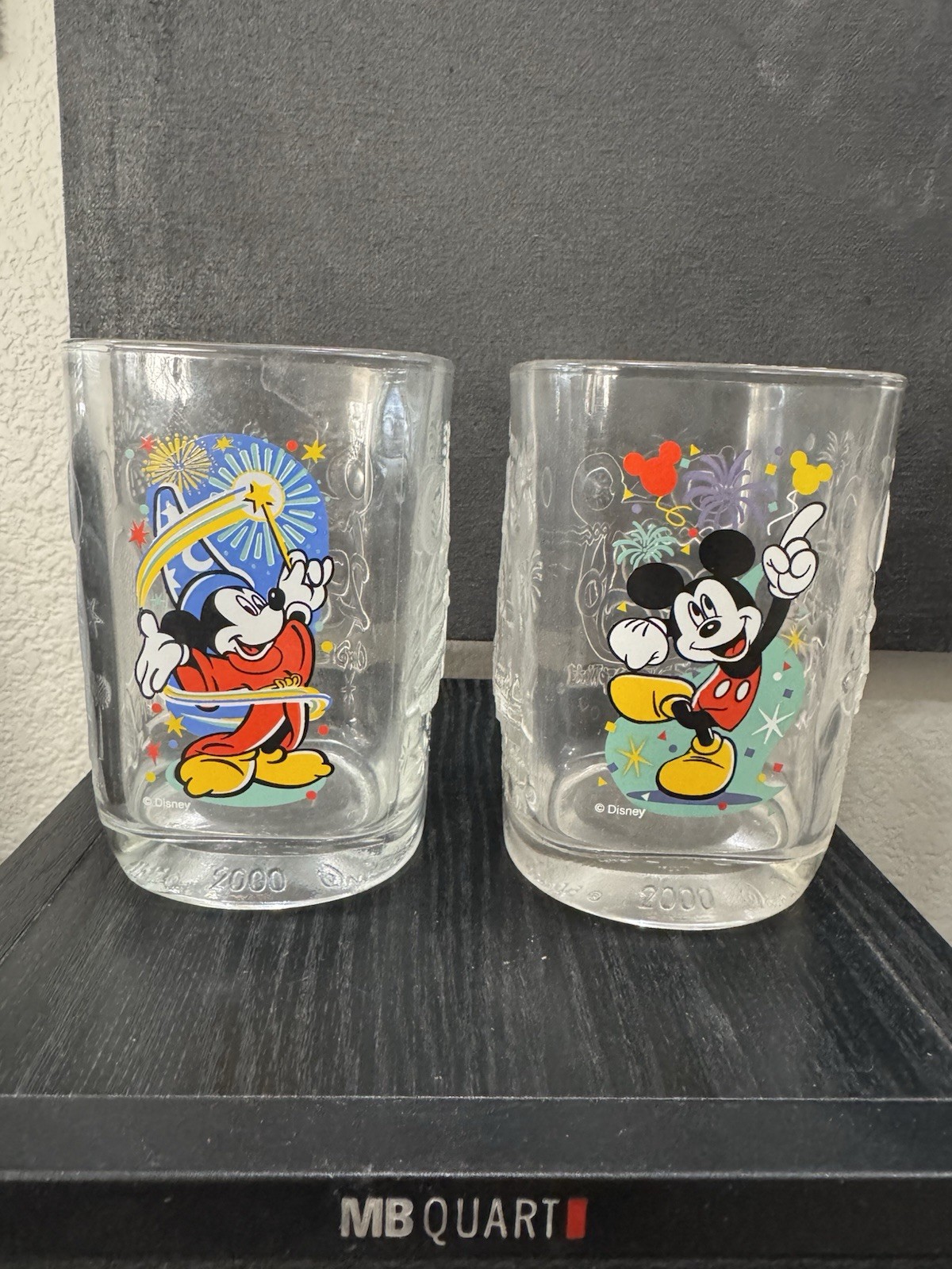 Disney World 2000 Celebration Set Of 2 Glasses Sorcerer’s Apprent/Dancing Mickey