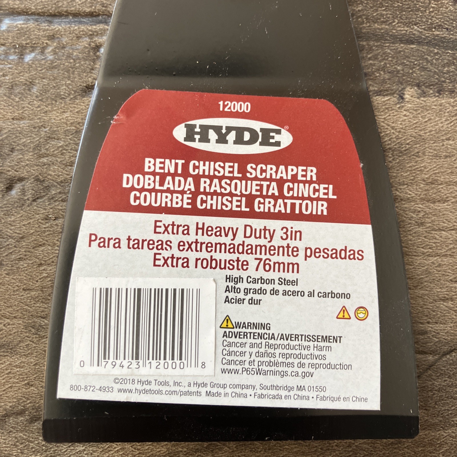 Bent Chisel Scraper 3” Heavy Duty Hyde 12000 HCS Blade Black Contour-Grip