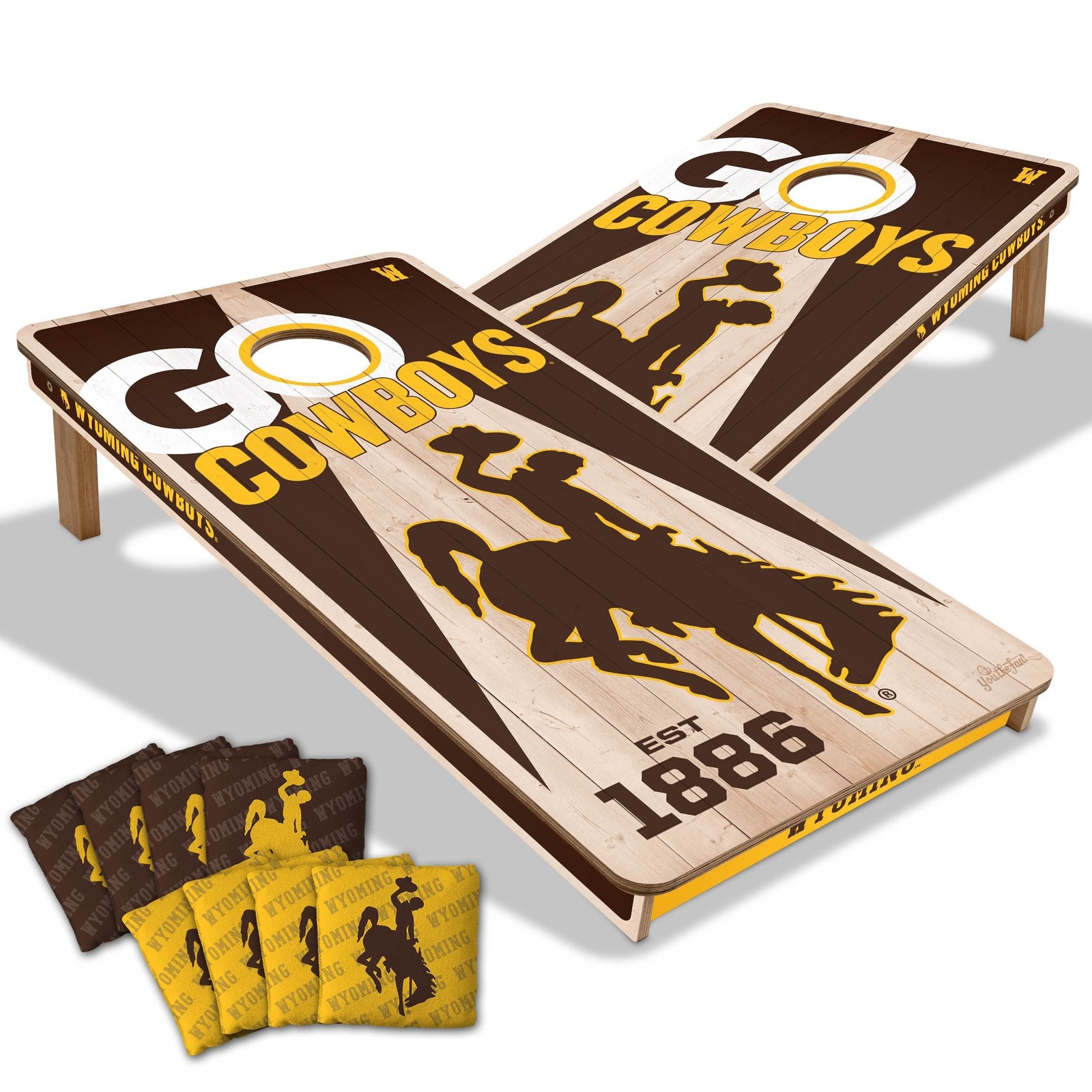 Cornhole Boards Wyoming Cowboys 2x4 Pro Foldable Legs Resin Bags Set