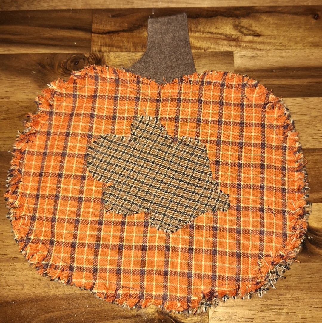 Handmade Raggedy Homespun Plaid Pumpkin Coaster - Set/4each #1028