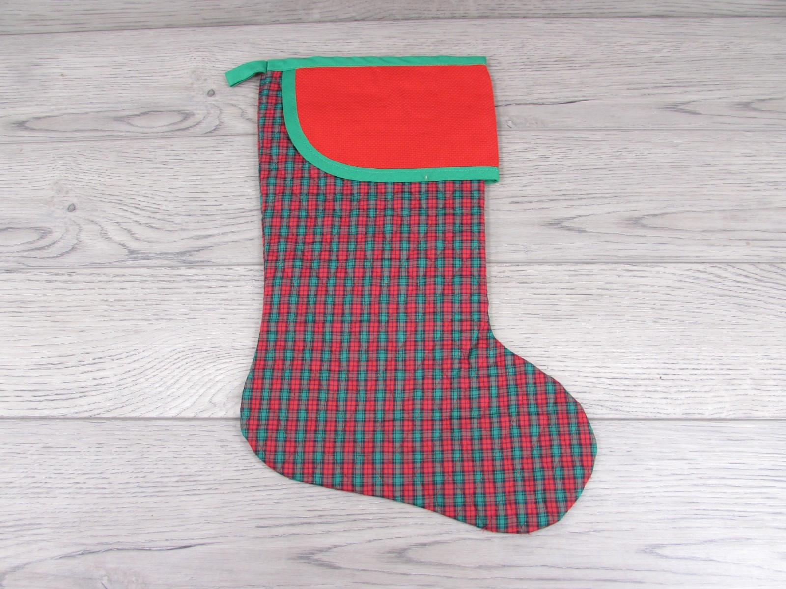 Quilted Christmas Stocking with Cross Stitch Aida Cuff 14 Count PLAID