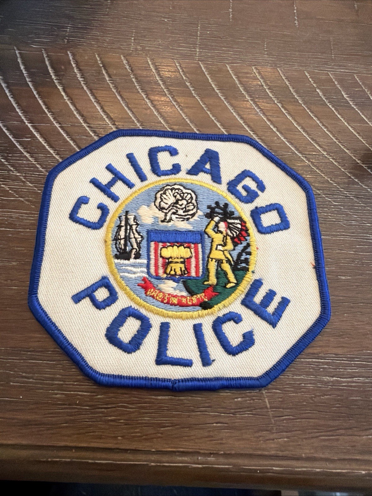 Chicago Police Shoulder Patch Vintage Style Embroidered Blue Trim 4x4 Inches
