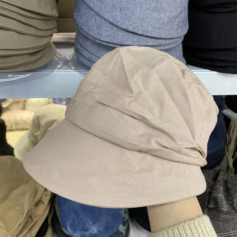 Lady Summer Breathable Cotton Linen Brim Hat Wide Brim Outdoor Sun Hat Visor Cap