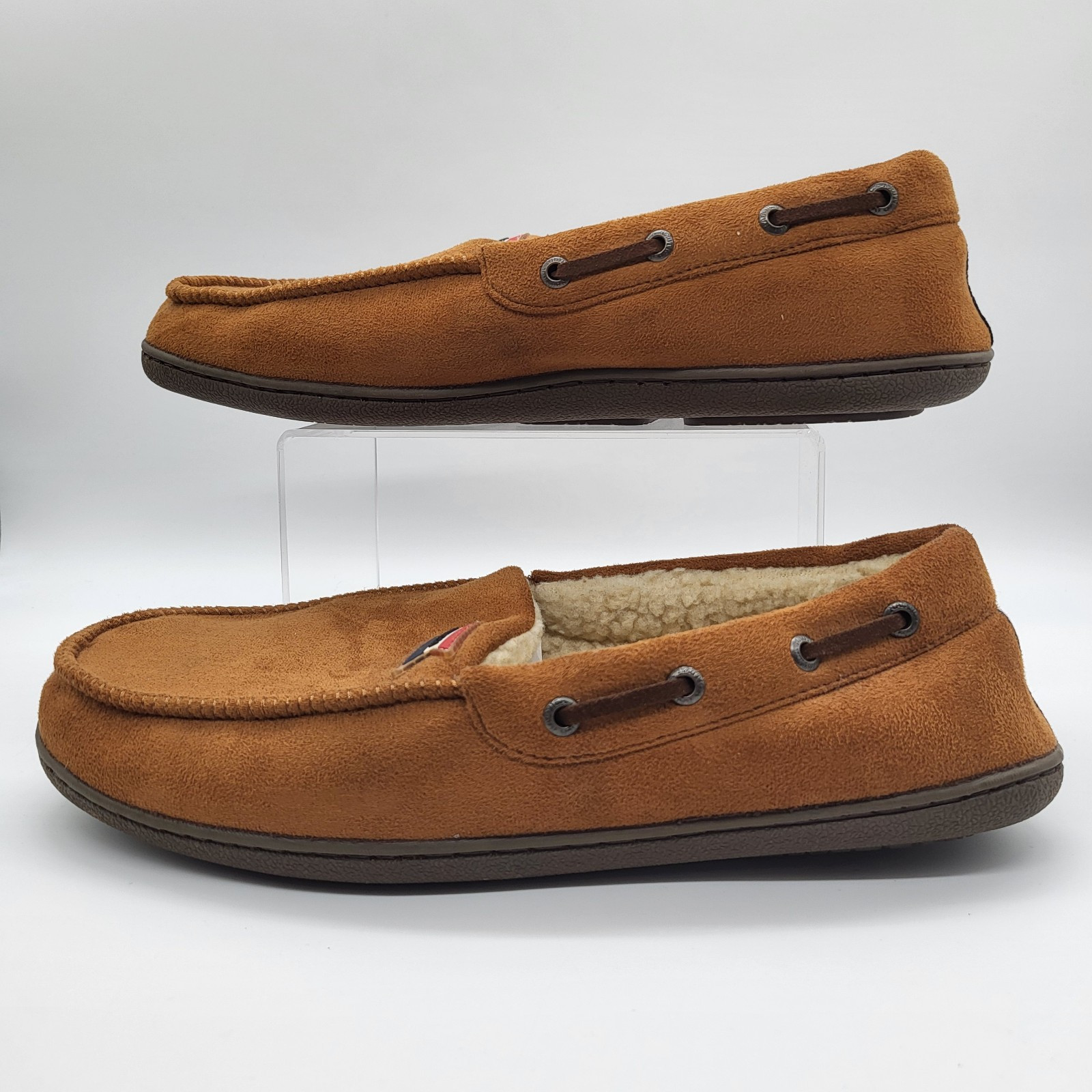 Nautica Slippers Mens Size 11-12 Brown Micro-Suede Faux Fur Lining Slip On Shoes