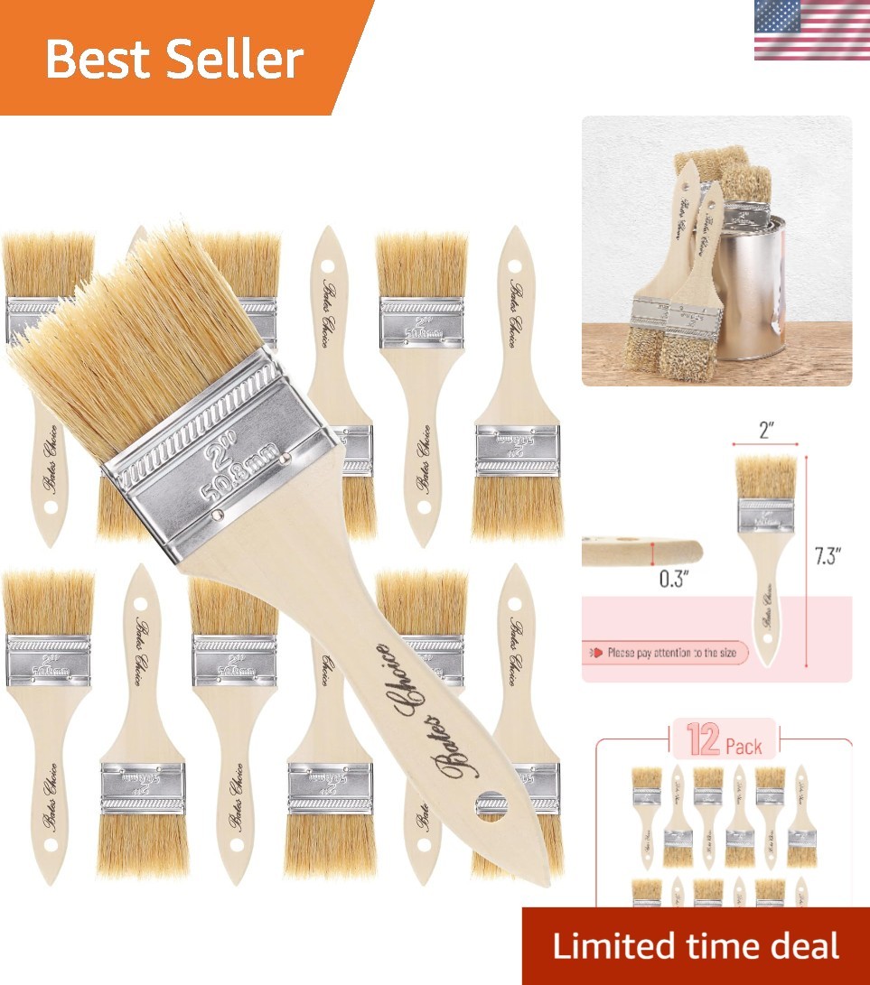 Professional Quality 2-Inch Bates Chip Paint Brushes - 12 Pack for Perfection