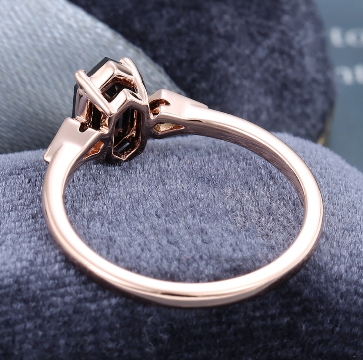 925 silver, emerald, black onyx ring, hexagon cut, statement ring, vintage ring