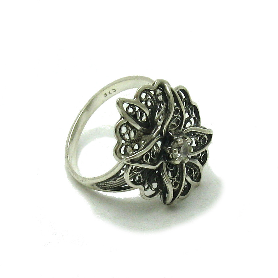 Sterling Silver Filigree Ring Solid 925 With Cubic Zirconia Handcrafted