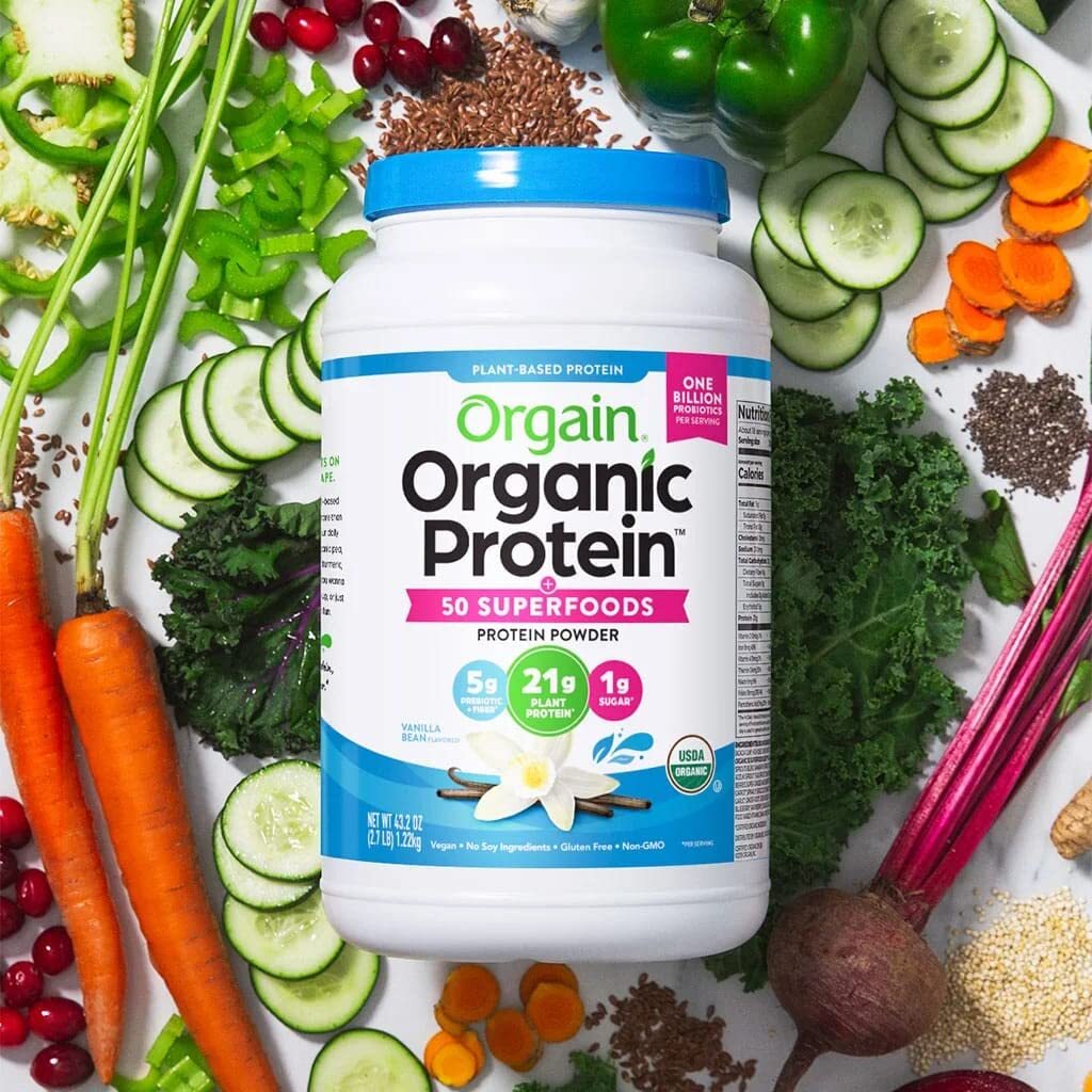 Orgain Organic Plant Based Protein Powder, Vegan, Non-GMO, Gluten Free, 1 Count,