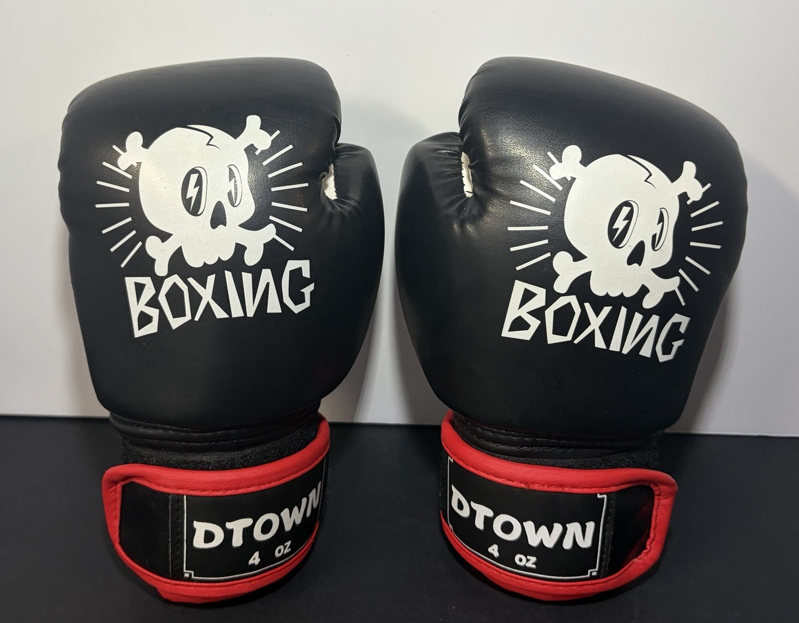 DTown Boys 4oz Black Red Training Boxing Gloves - Ages 3 to 7