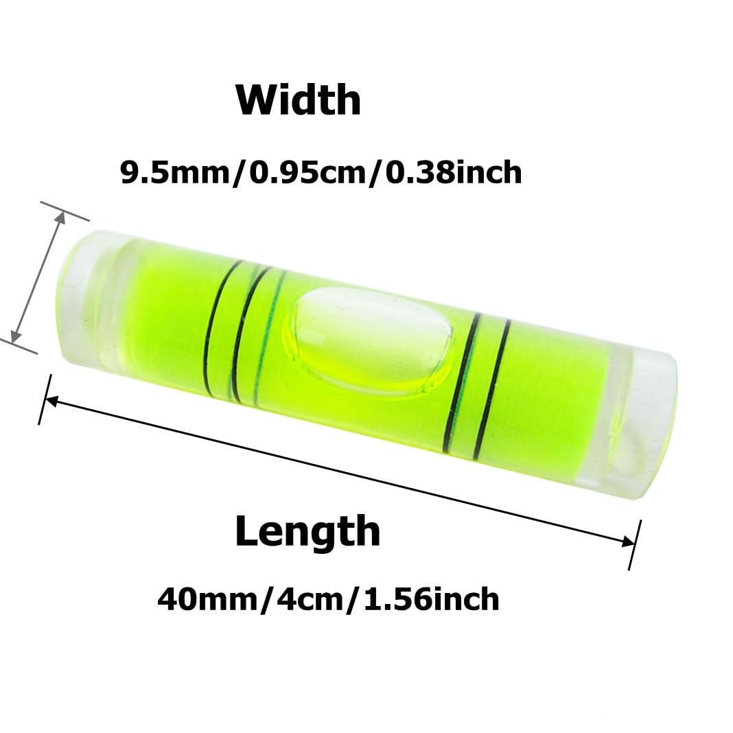 8 Pieces Mini Cylindrical Level Small Horizontal Bubble Levels 9.5x40mm Bubbl...