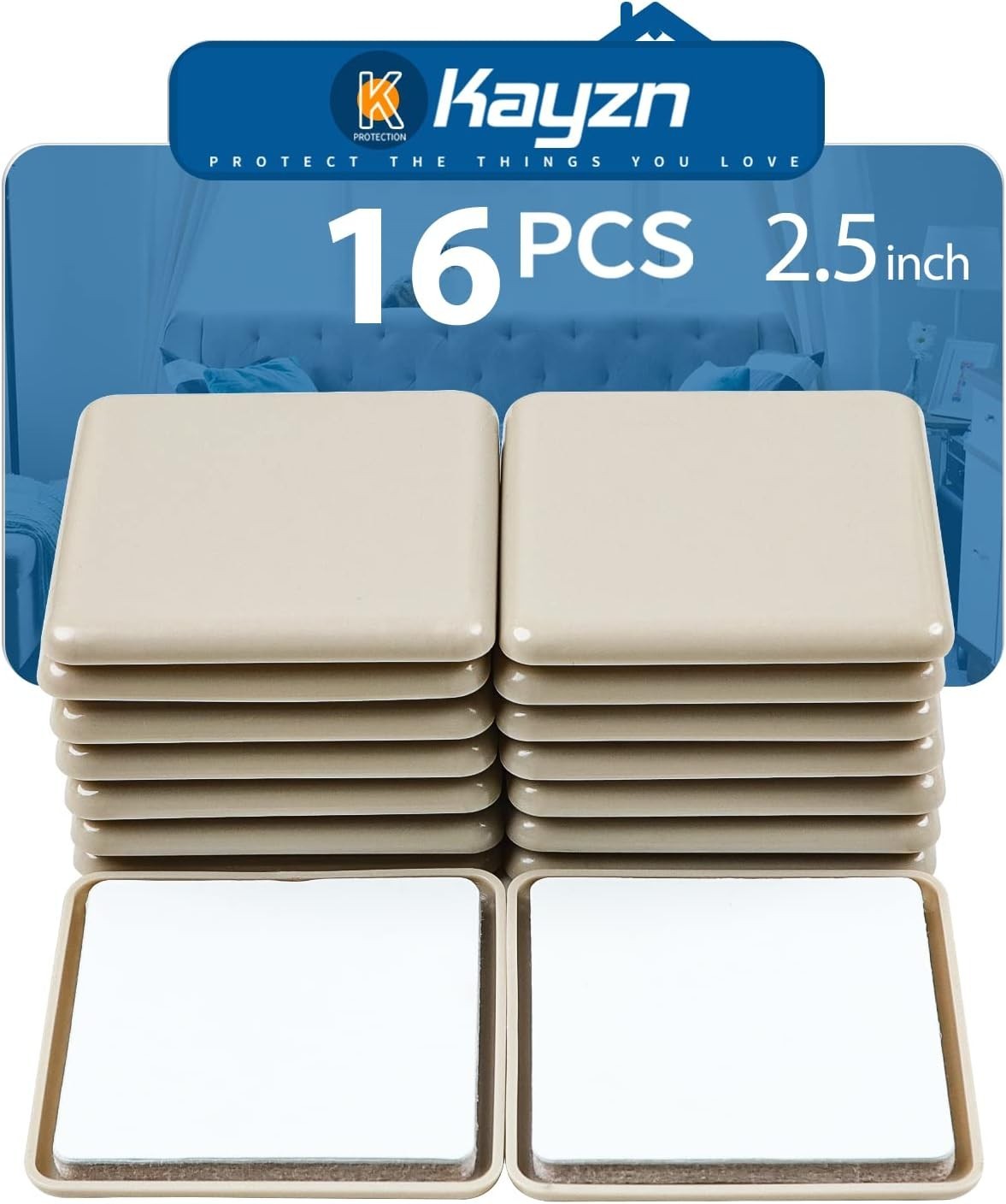 2.5 Inch Selfstick Furniture Sliders 16 Pcs Square Furniture Sliders For Carpet