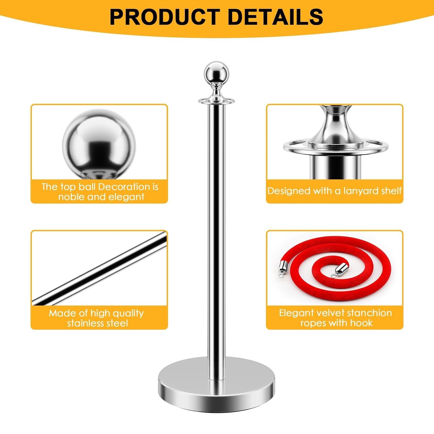 4 Silver Stanchion Posts Queue Barrier 2 Velvet Red Ropes Event Crowd Control