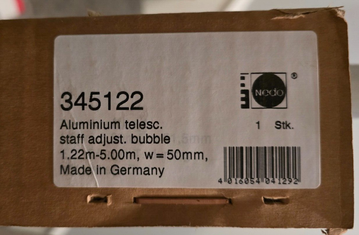 NEDO - ALUMINIUM TELESCOPIC LEVELING STAFF - adjustable bubble - NEW