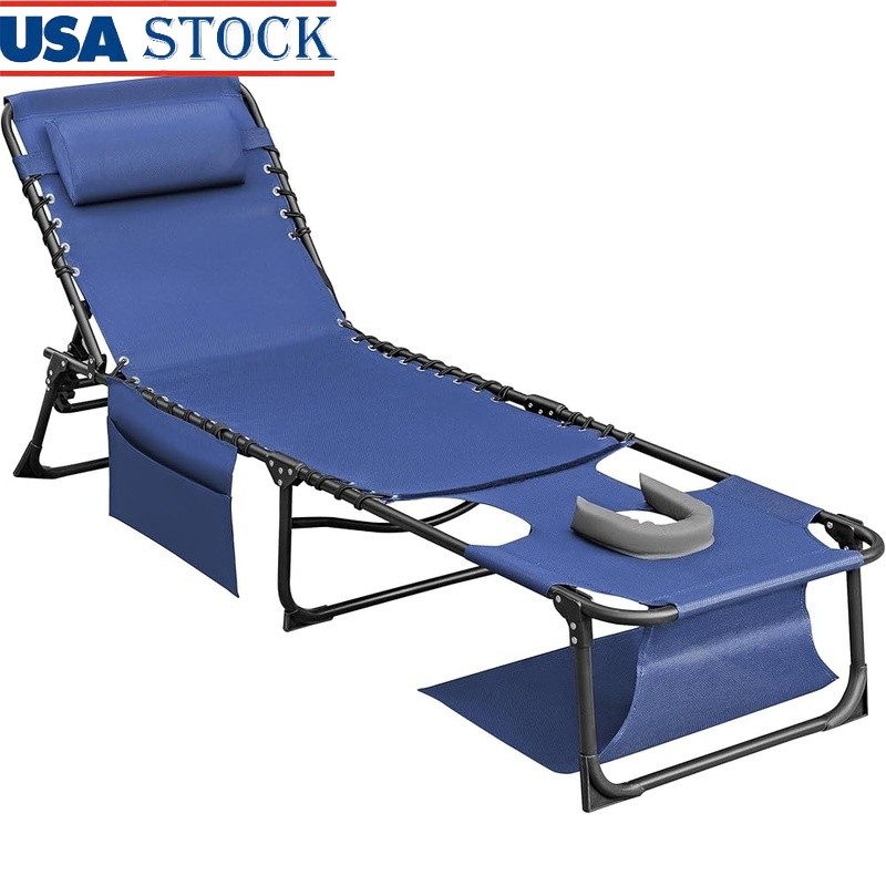 Adjustable Lounge Chair W/ Face Arm Holes Portable Recliner Indoor Outdoor New
