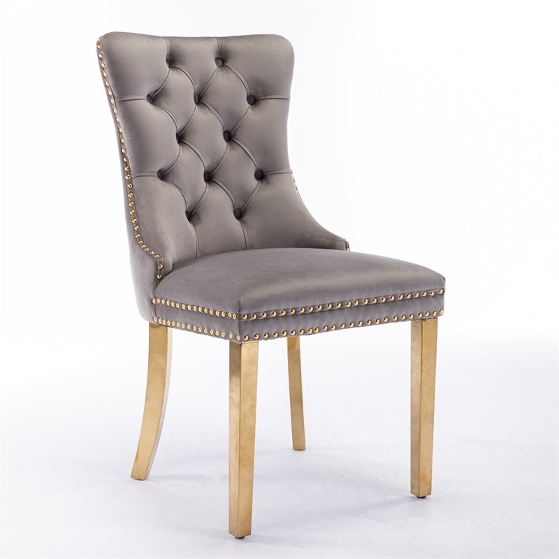 Set of 2 High-end Tufted Velvet Upholstered Dining Chairs with Golden Steel Legs