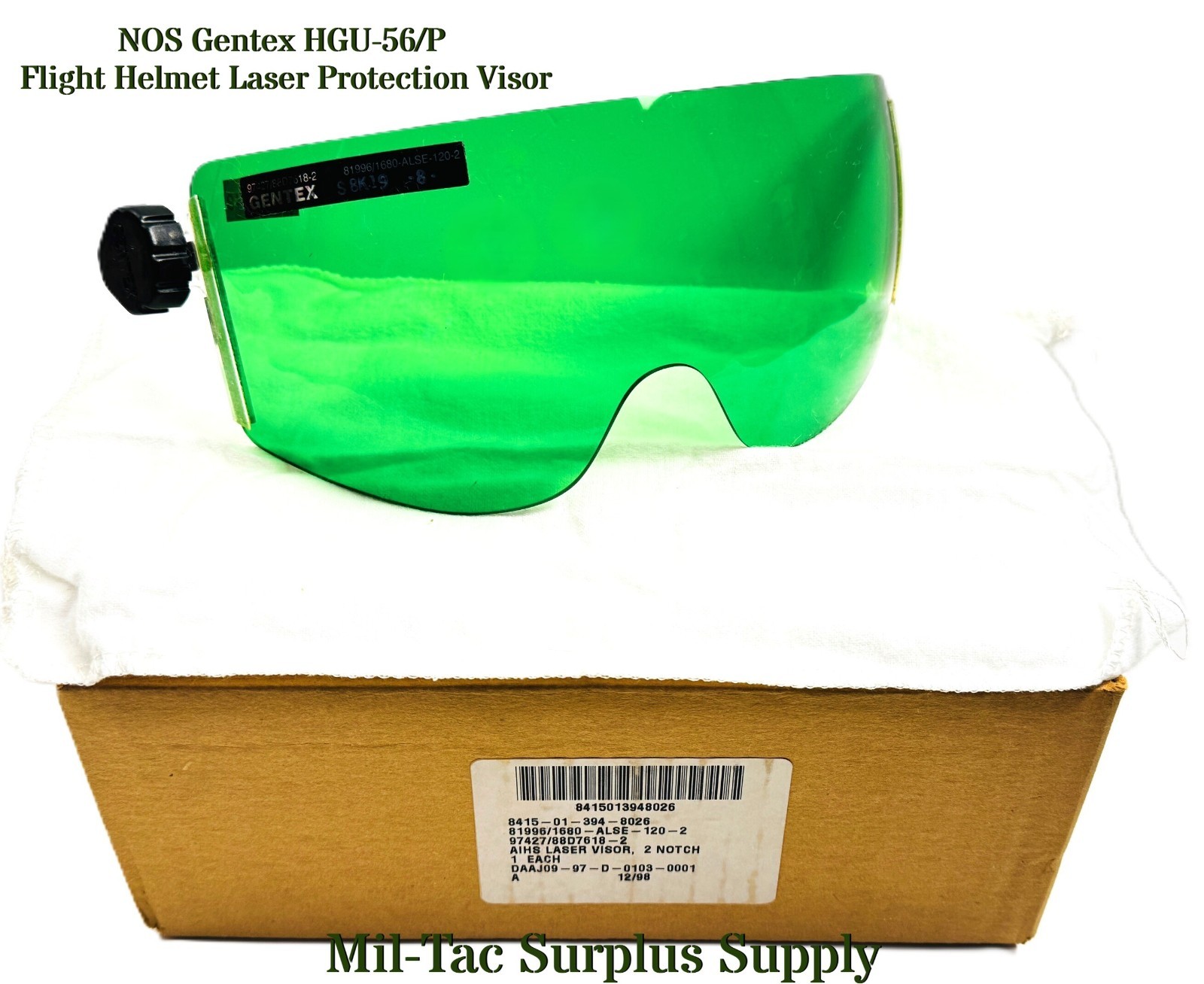 NOS Gentex HGU-56/P Flight Helmet Laser Protection Visors - Green