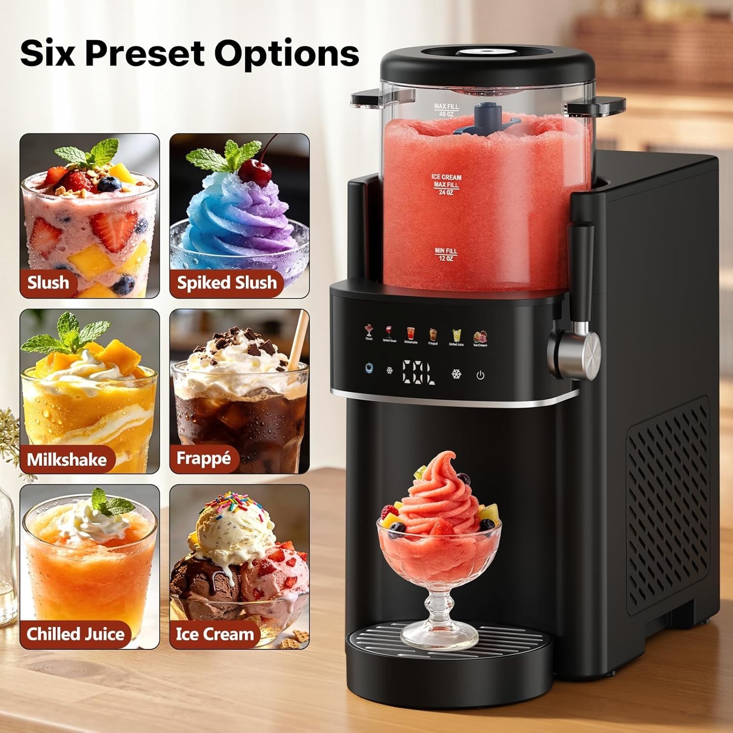 Touchpad Slushie Maker, Adjustable Temp, Easy Clean, Black