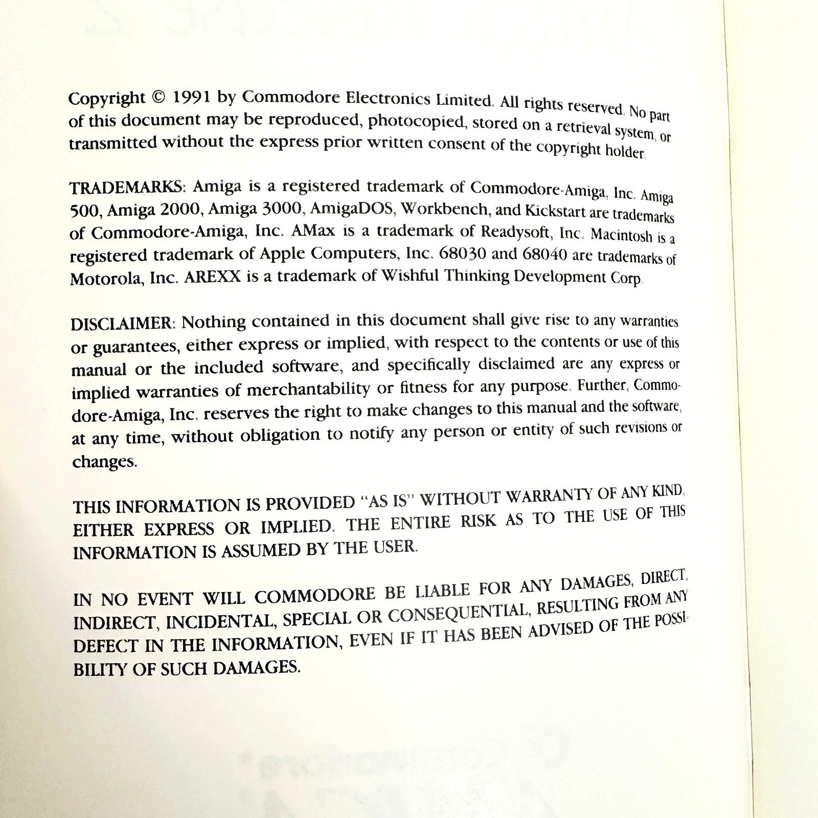 Commodore Amiga Release 2 Getting Started Manual 1991