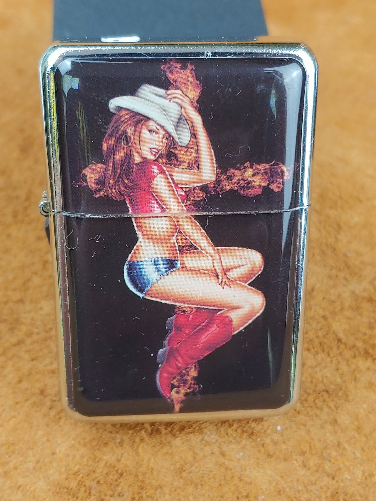 STAR-1 Steel Lighter - SEXY COWGIRL w/ Red Boots #L195 NEW in Gift Box!