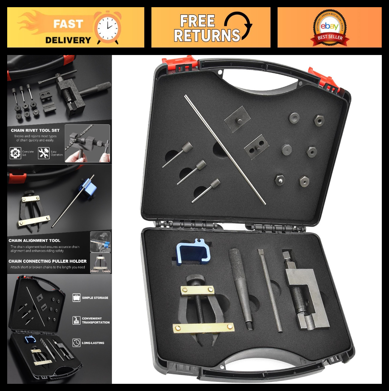 Motorcycle Chain Breaker Tool Kit - Link Cutter, Rivet Tool & Alignment Set for