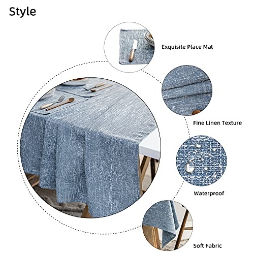 Waterproof Cotton Linen Tablecloths 70" x 54" (Rectangular) Dirty Blue