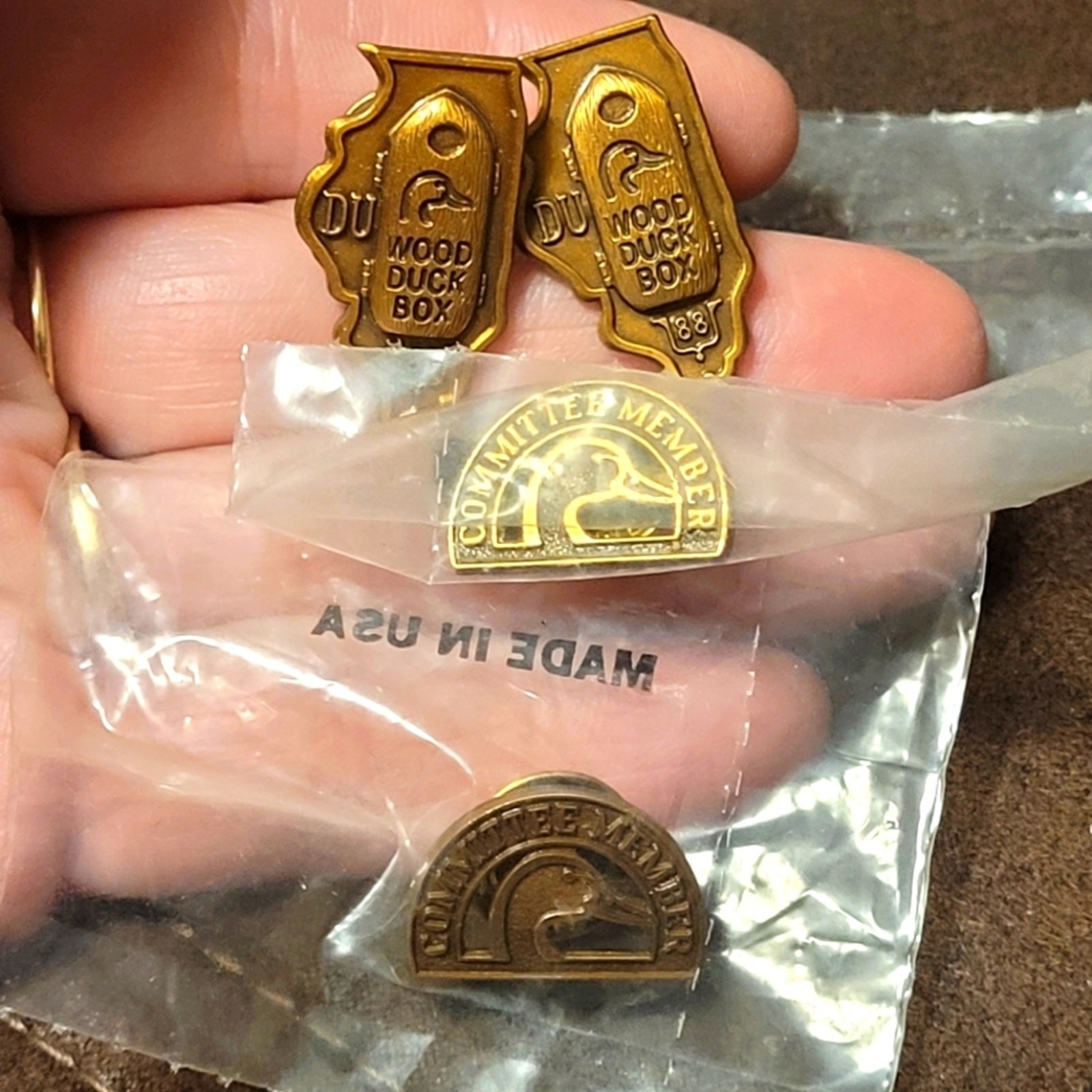 Vintage Ducks Unlimited DU Illinois Bronze Pins Lot Of 4 Wood Duck Box Committee