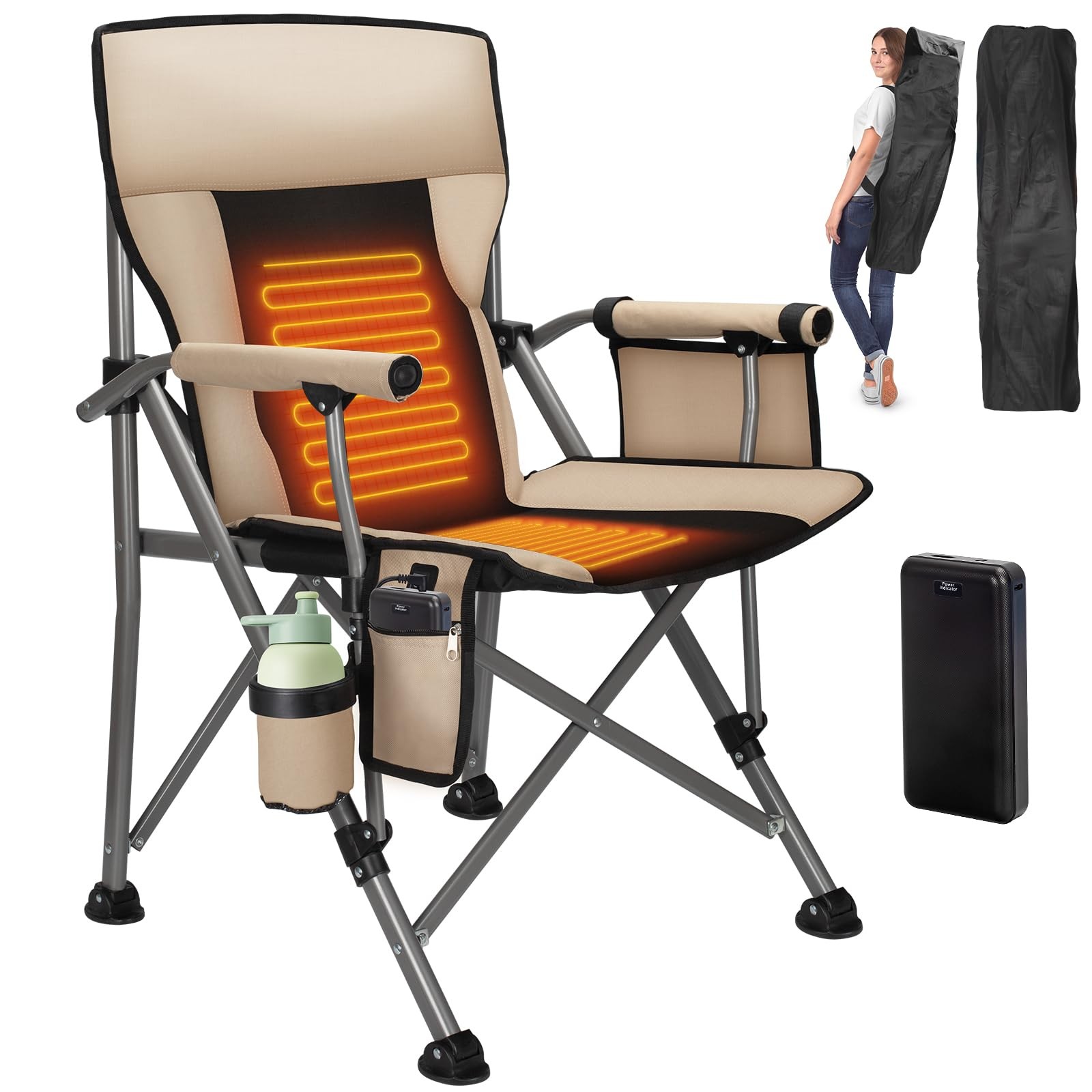 Heated Camping Chair with 20,000 mAh Battery, Long-Lasting for 500 Mins, Full...