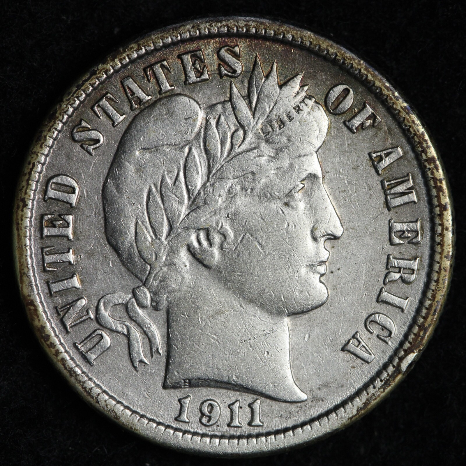 1911 Barber Silver Dime AU E210 ADCH