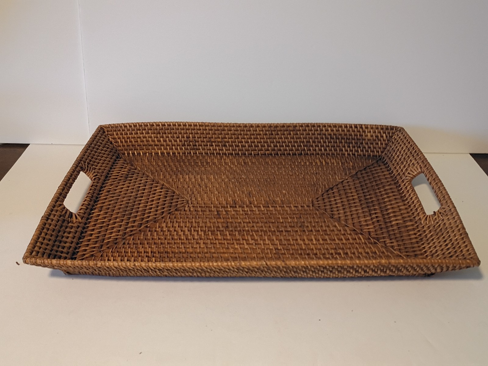 Large Rectangular Rattan Tray With Handles Low Sides