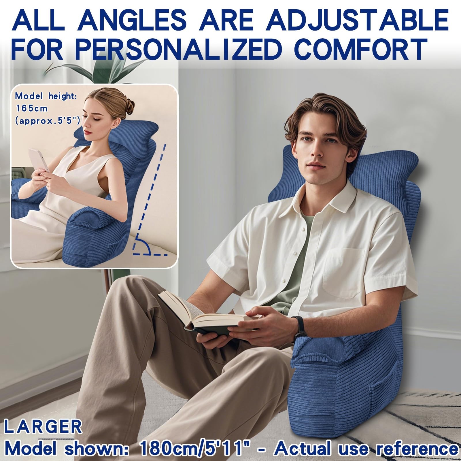 YDCEULARDOH Reading Pillow Large – 7.71 lbs (For users 5'4"), Dark Blue
