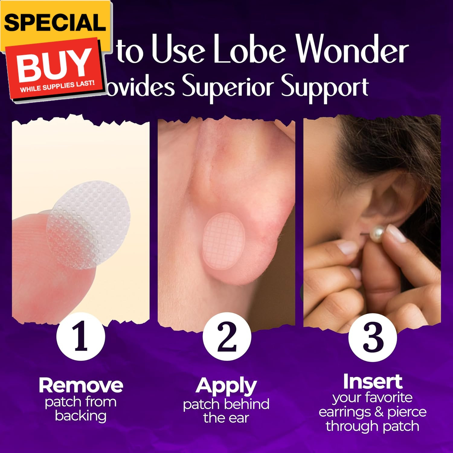 - the ORIGINAL Ear Lobe Support Patch for Pierced Ears - Eliminates