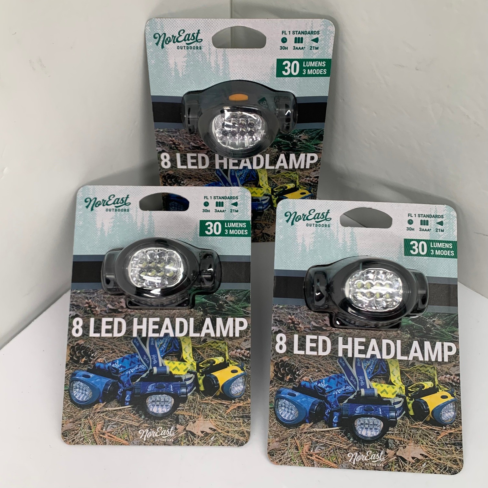 Lot 3 Outdoor LED Headlamps 30 Lumens Batteries Included Camping Emergency NEW