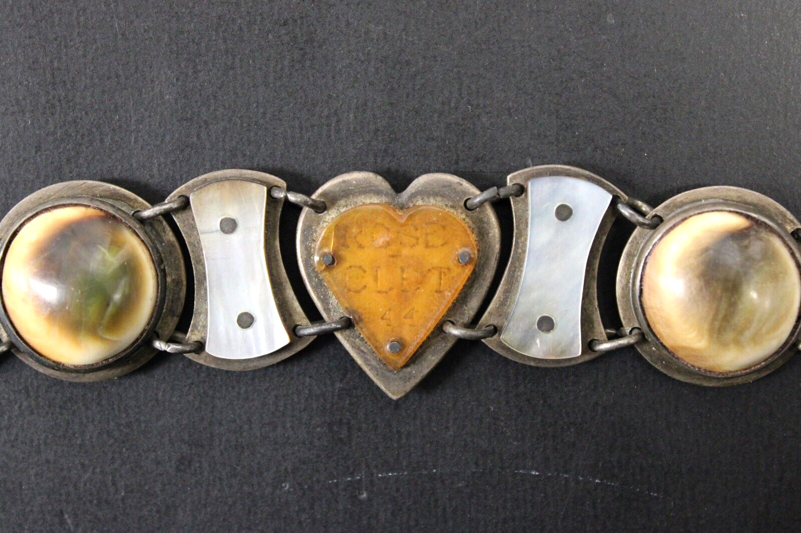 1944 Silver WW2 Sweetheart Panel Bracelet Made From Coins & Shells 7" 59.6g
