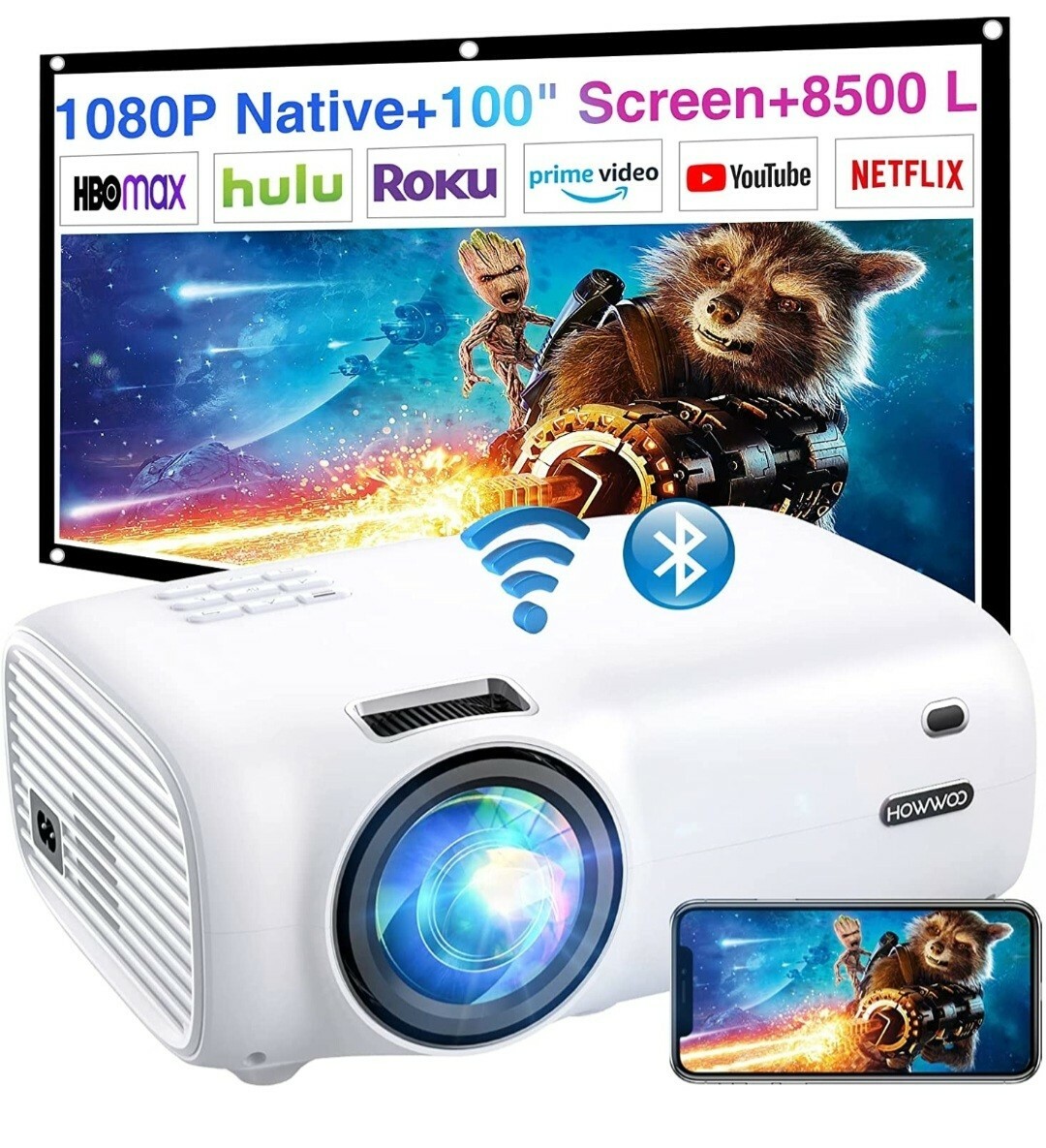 Projector with WiFi and Bluetooth, HOWWOO Native 1080P Portable Projector...