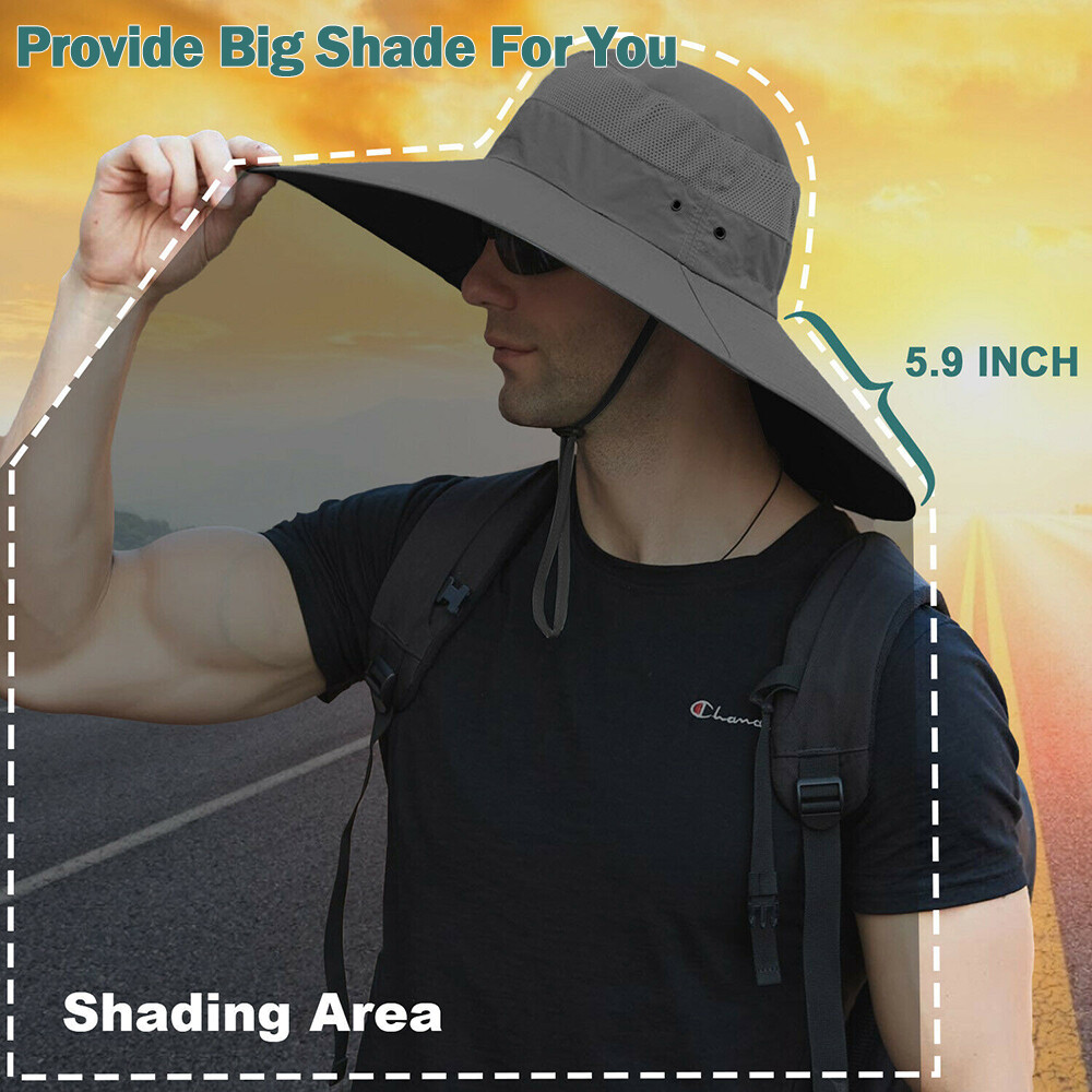 Men Wide Brim Sun Hat UV Protection Bucket Hiking Camping Fishing Safari Summer