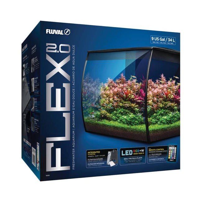 Fluval Flex 2.0 - 9 Gallon Aquarium Kit - Freshwater Fish Tank with Curved Glas
