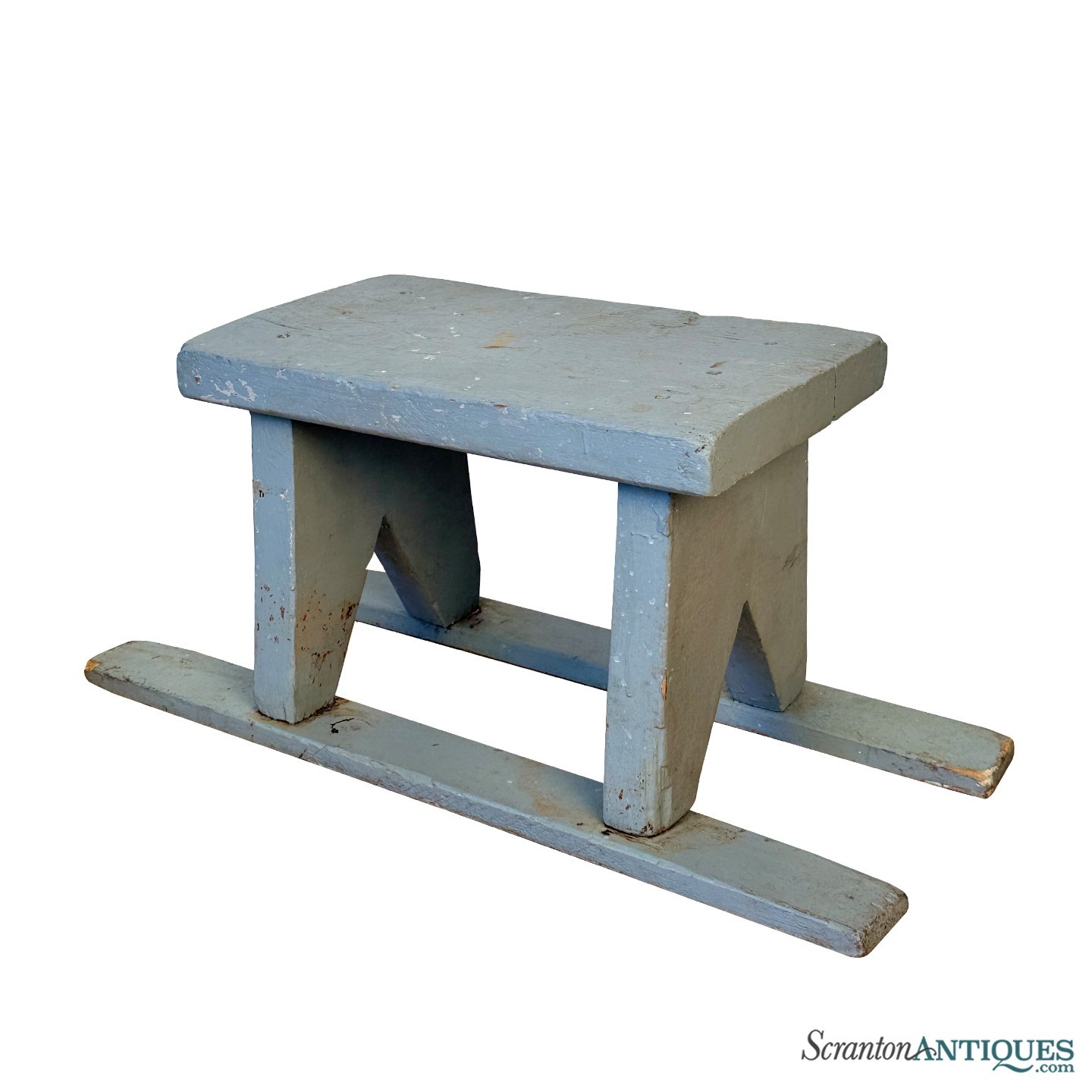 Antique Primitive Farmhouse Gray Slat Bottom Milking Stool