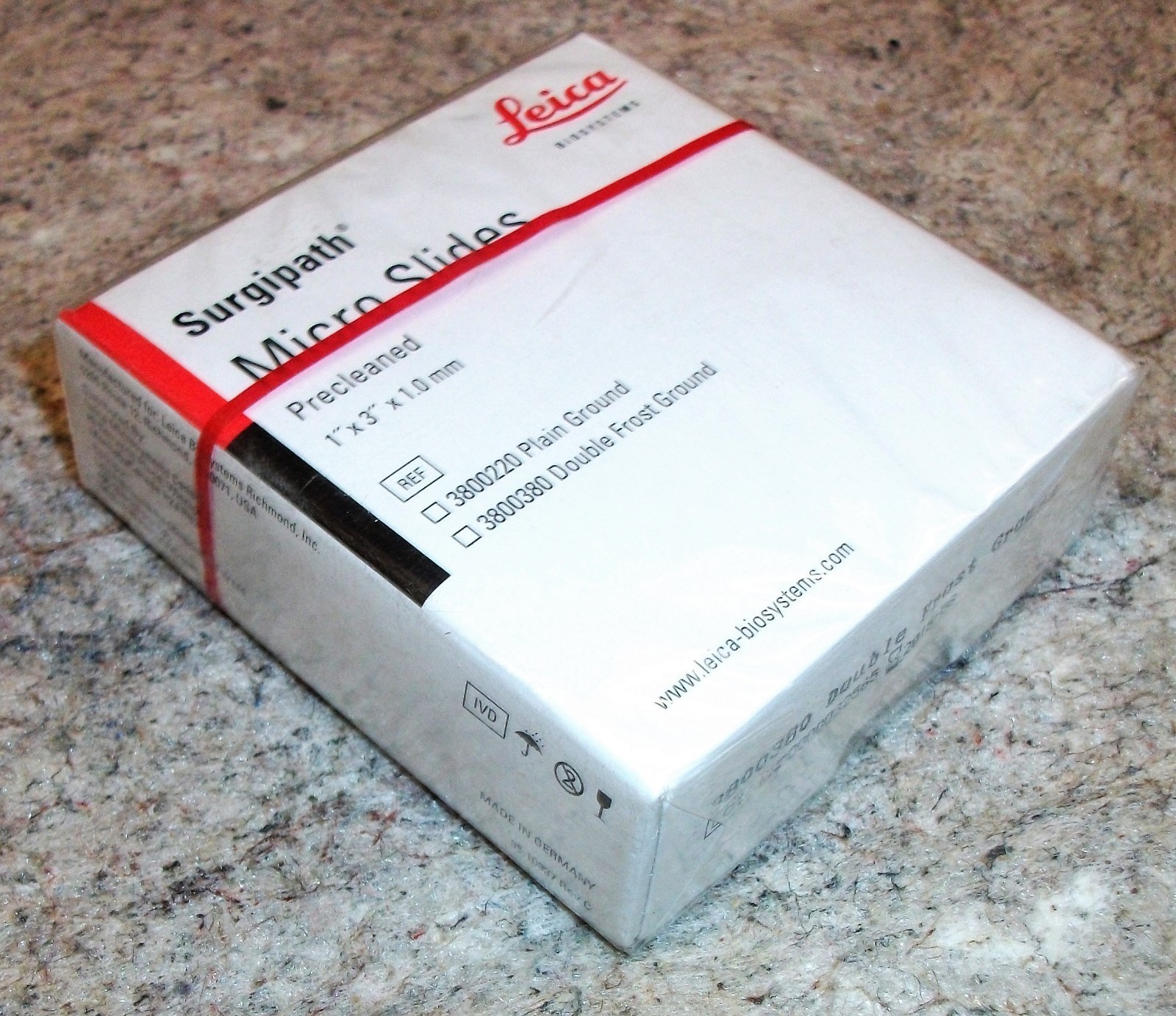 LEICA 3800380 SURGIPATH MICROSCOPE SLIDE 1" X 3" X 1MM DOUBLE FROST GROUND