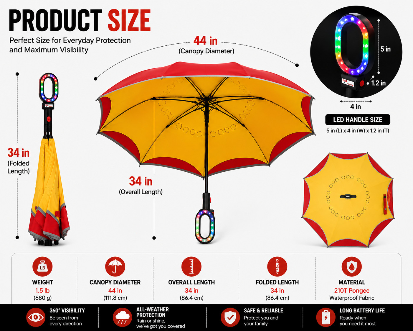 Multibreller Emergency LED Safety Umbrella Reverse Folding Reflective Flashlight