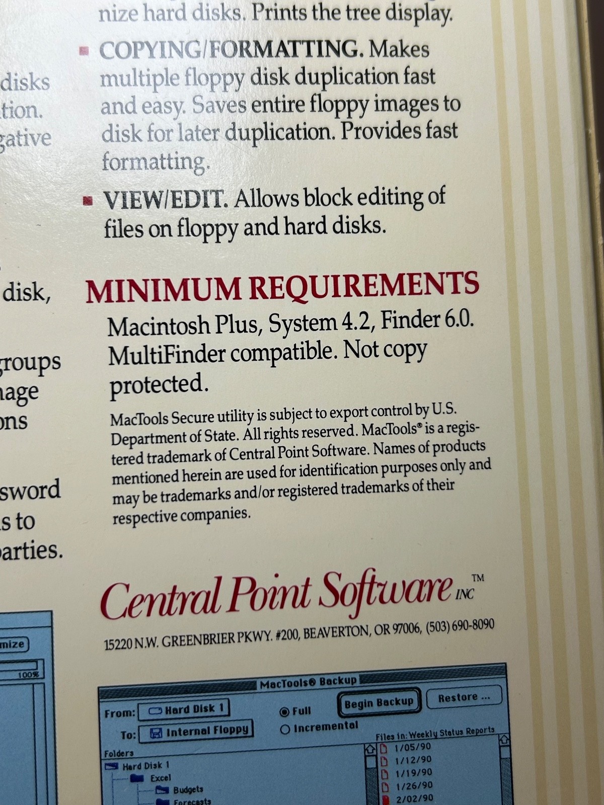 Vintage Central Point Software Mac Tools Deluxe for Apple Macintosh Data Recover