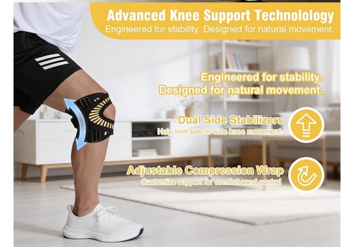 KneeBright Light Knee Brace Women/Strong Compression Men Side Stabilizers MEDIUM
